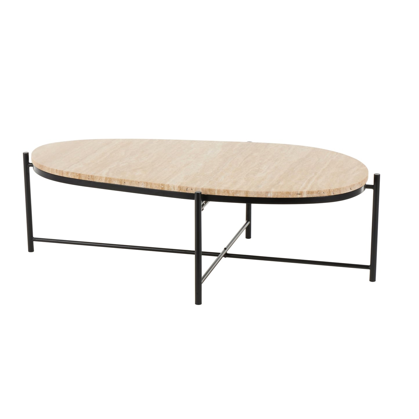 Deco 79 Marble Living Room Coffee Table Table with Black Metal Support, Center Table 45" x 25" x 13", Beige