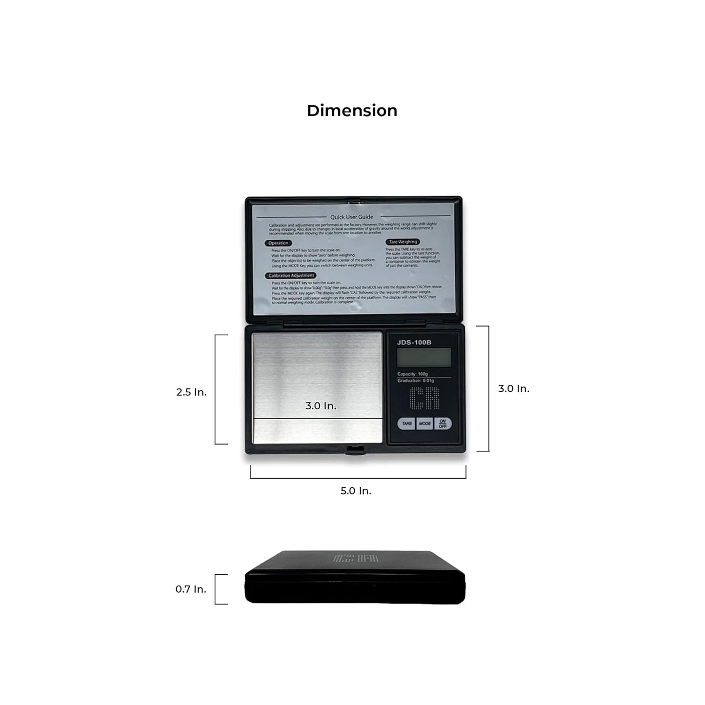 CR Scale Premium Digital Food Scale - 100g by 0.01g, Portable Black (JDS-100B) with Battery Included