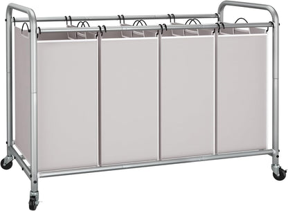 Storage Maniac Laundry Sorter - 4-Section 47.5 Gal Hamper with Wheels & Removable Bags | Gray