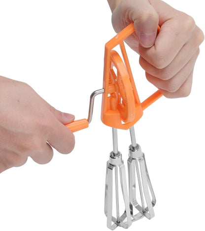 Manual Egg Beater, Hand Held Mixer, Plastic Hand Crank Autorotation for Home Baking (Orange)