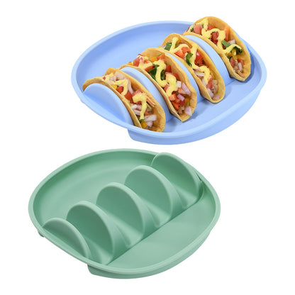 Silicone Taco Plates Holder Set of 2, Reusable Taco Holder Plates with Dividers, Taco Holders for Soft and Hard Tacos, Non-Slip Taco Holder Stands Taco Serving Tray, Dishwasher & Microwave Safe