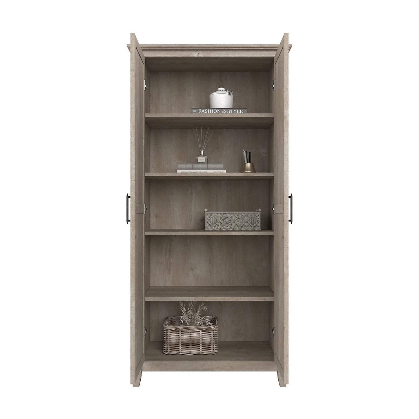 Bush Home Key West Tall Storage Cabinet with Doors in Washed Gray