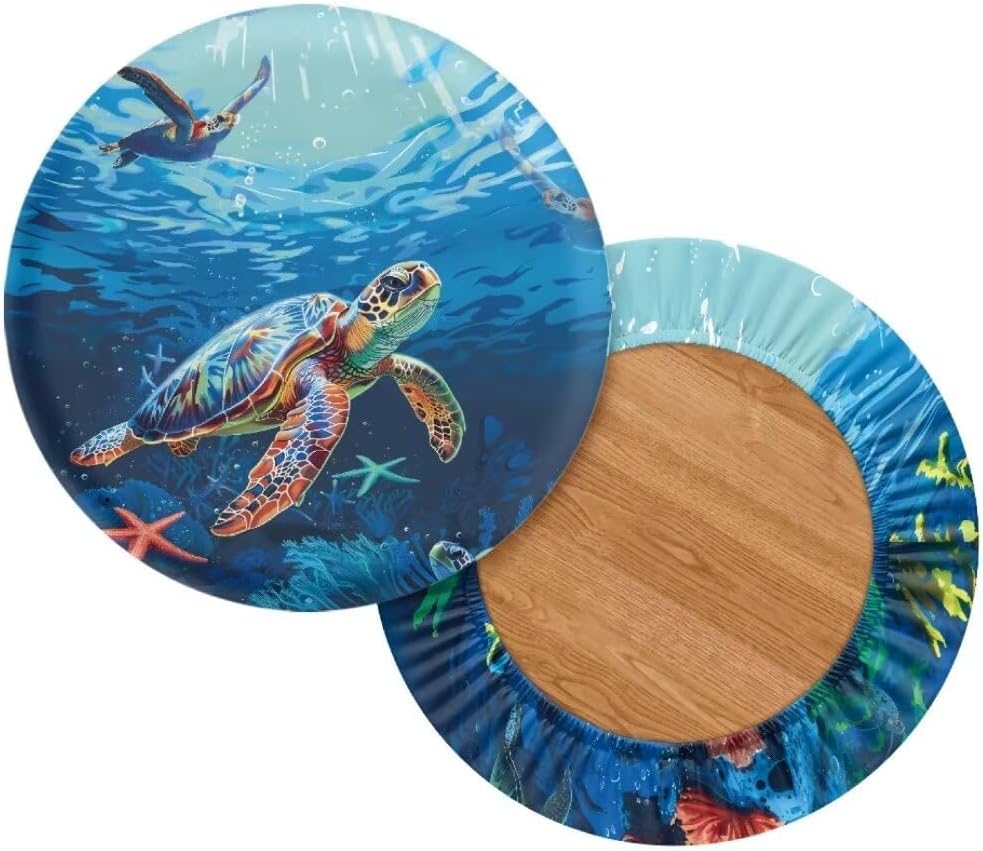 Pack 4 12 14" Kuiaobaty Round Chair Cover of pcs Turtle Theme Print Bar Stool Cover Elastic Comfy Round Seat Cover
