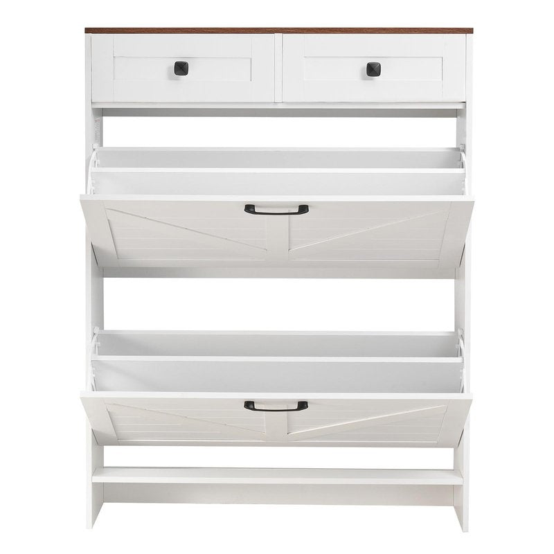 VEVOR Shoe Cabinet with 2 Flip Drawers, Farmhouse Shoes Storage Cabinet with 2 Drawers and Anti-Tipping Device, Freestanding Shoe Organizer Ideal for Entryway, Hallway, Bedroom, Living Room, White