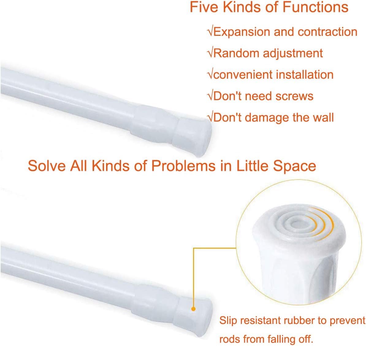 Adjustable Tension Rods for Shower, Curtain, Window, 15.7 to 28 in, 2 Pack, Spring Cupboard Bars for Kitchen Utensils