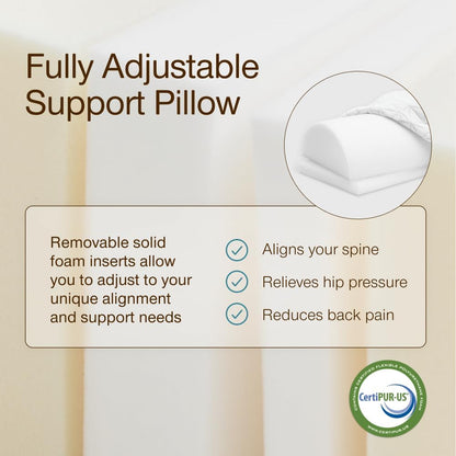 21 8 Coop Home Goods Four Position Adjustable Support Pillow, x Half-Moon Shape with Memory Foam Insert, Wedge Pillow