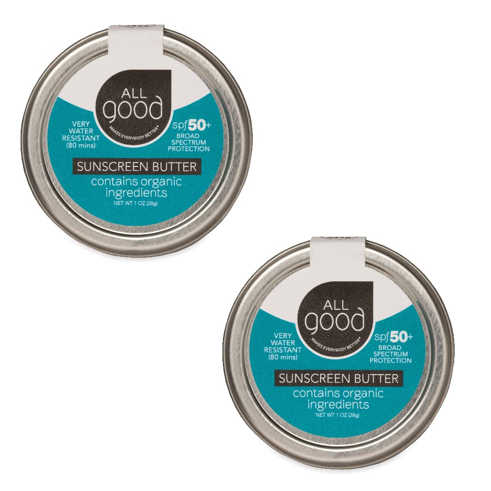 All Good Sunscreen - Zinc Oxide Sunscreen - Travel Size SPF 50+, Water Resistant for Face, Nose, Ears 1 oz (2-pack)