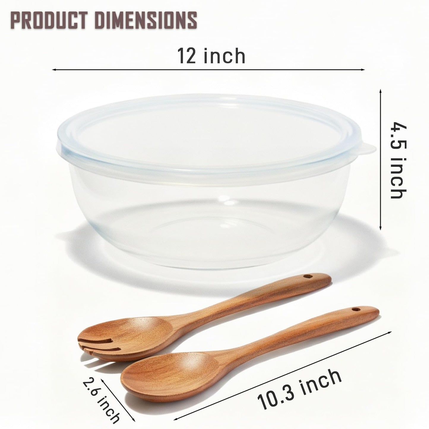 Ronanemon 6.2Quart Large Glass Bowls with Lid,Thickened 12Inch Clear Glass Salad Cooking Bowls for Kitchen Salad Bread Storage, For Prepping, Marinating & Mixing Brining Kimch