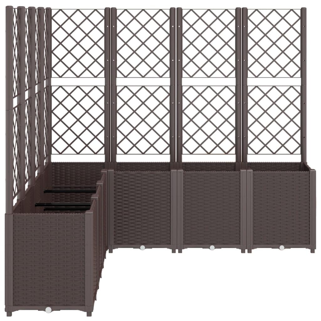 Molumvel Modular Garden Planter with Integrated Trellis 63 x 63 x 55 Inches Large Raised Bed Box for Climbing Plants Balcony Patio Terrace Brown Polypropylene