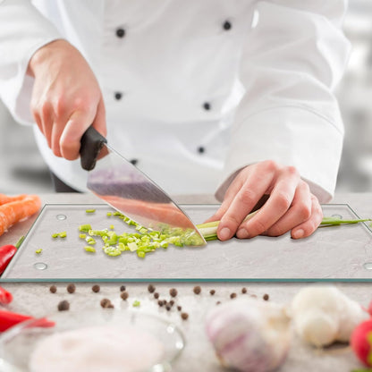 Transparent Glass Cutting Board for Kitchen Countertop, 16"x12", Rubber Non-Slip Feet, Dishwasher Safe