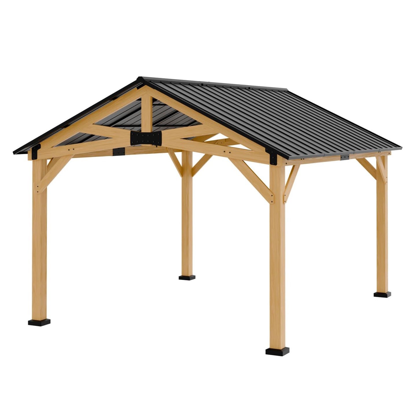 INTER HUT 10x12 Hardtop Gazebo with Netting and Curtains, Galvanized Steel Double Roof Outdoor Pavilion with Aluminum Frame, Patio Gazebo for Deck, Garden, Lawn, White/Gray