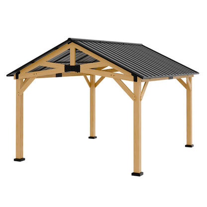 INTER HUT 10x12 Hardtop Gazebo with Netting and Curtains, Galvanized Steel Double Roof Outdoor Pavilion with Aluminum Frame, Patio Gazebo for Deck, Garden, Lawn, White/Gray