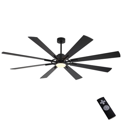 WINGBO 72" DC Ceiling Fan with Lights and 3 Downrods, Matte Black, 8 Plywood Blades, 6-Speed Reversible DC Motor, Large for Kitchen, Bedroom, Living Room
