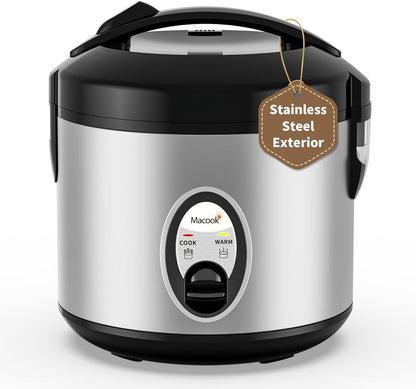 4-Cup (1.0L)/8-Cup Macook Stainless Steel Rice Cooker with Steamer, Uncooked Cooked, Electric Grain & Vegetable Cooker