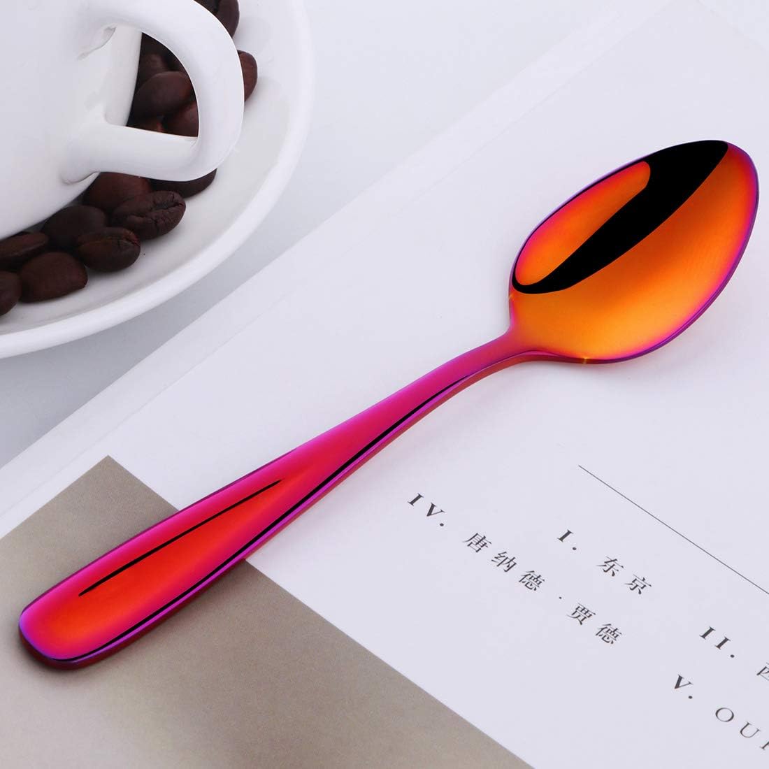 8 Pieces 18/10 Dessert Spoons, Teaspoons, Small Coffee Spoons, Espresso Spoons, 5.5 Inch (Multicolor)