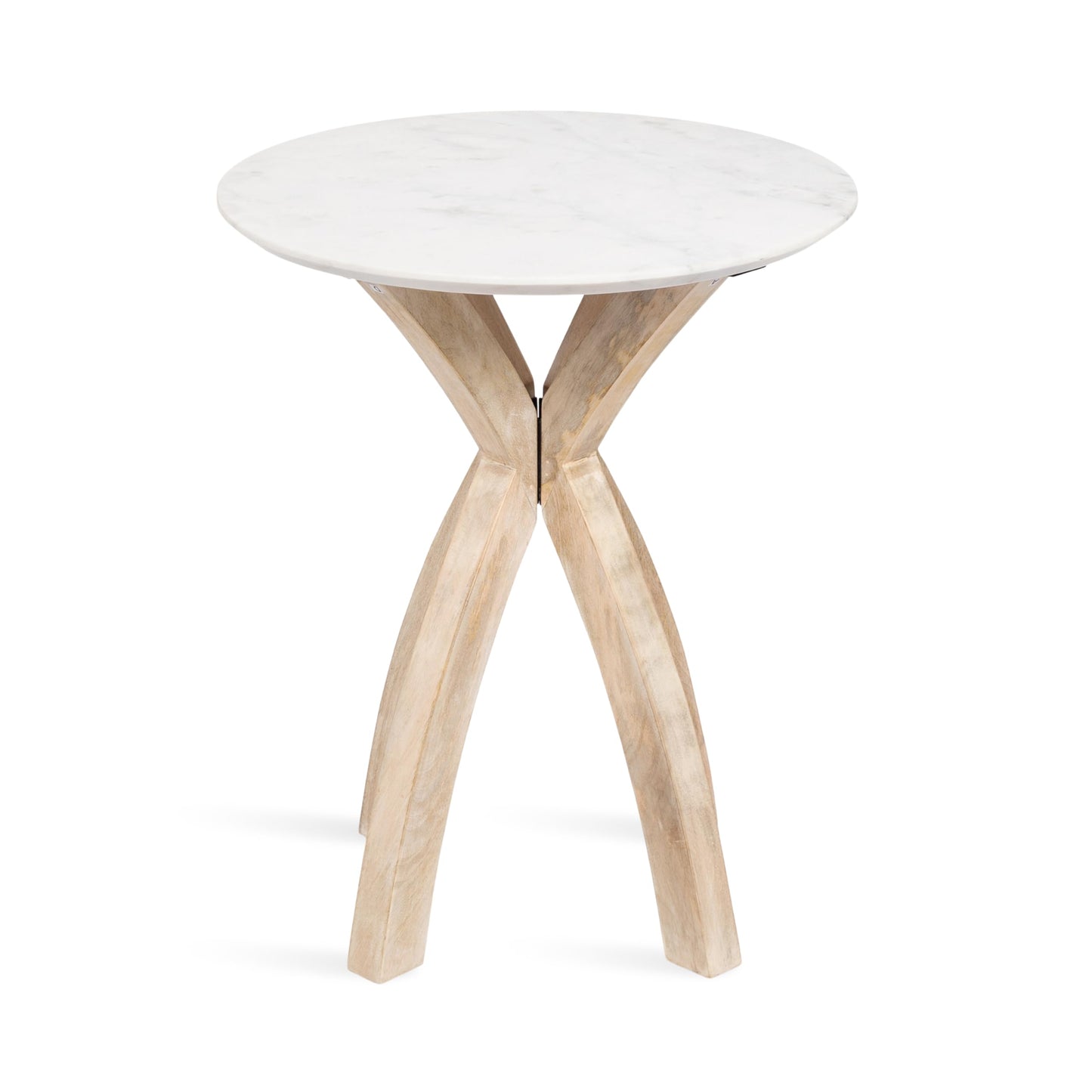 Kate and Laurel Soleyn Coastal Wood and Authentic Marble Side Table, 20 x 20 x 24, White Marble and Light Natural, Round Marble End Table for Use as Bedroom Nightstand or Living Room Accent