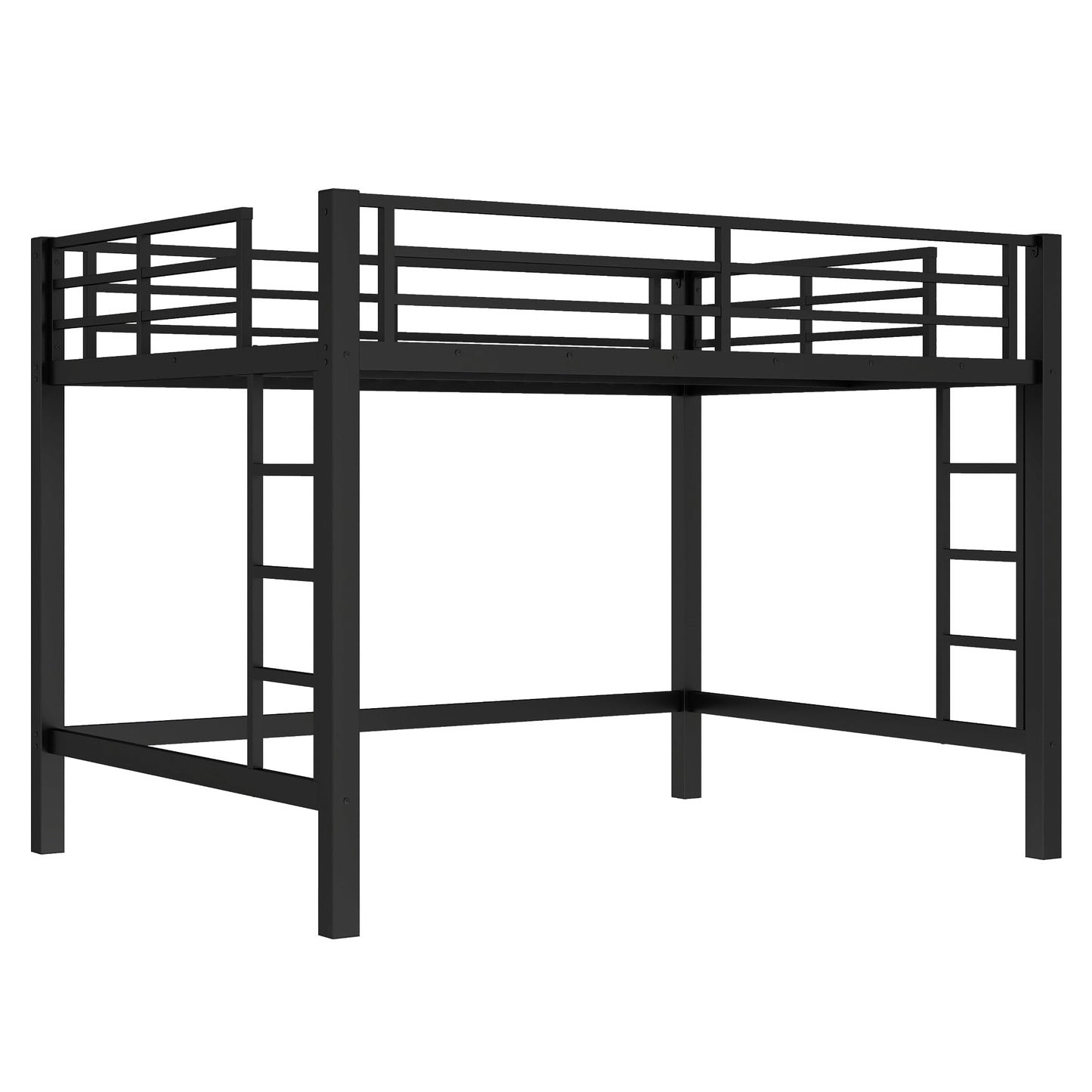 Metal Queen Size Loft Bed,Heavy Duty Loft Bed Frame Queen Size with 2 Ladders and Full Length Guardrails for Kids, Teens, Adults, Noise-Reducing,Space-Saving,Black