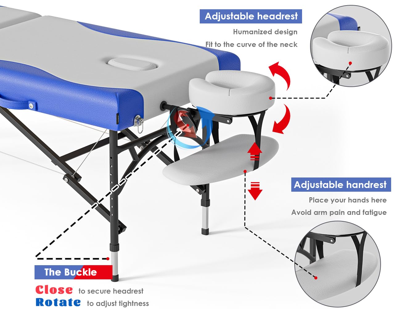 CLORIS 84" Professional Massage Table Portable 2 Folding Lightweight Facial Salon Spa Tattoo Bed Height Adjustable with Carrying Bag & Aluminium Leg Hold Up to 1000LBS - Widen