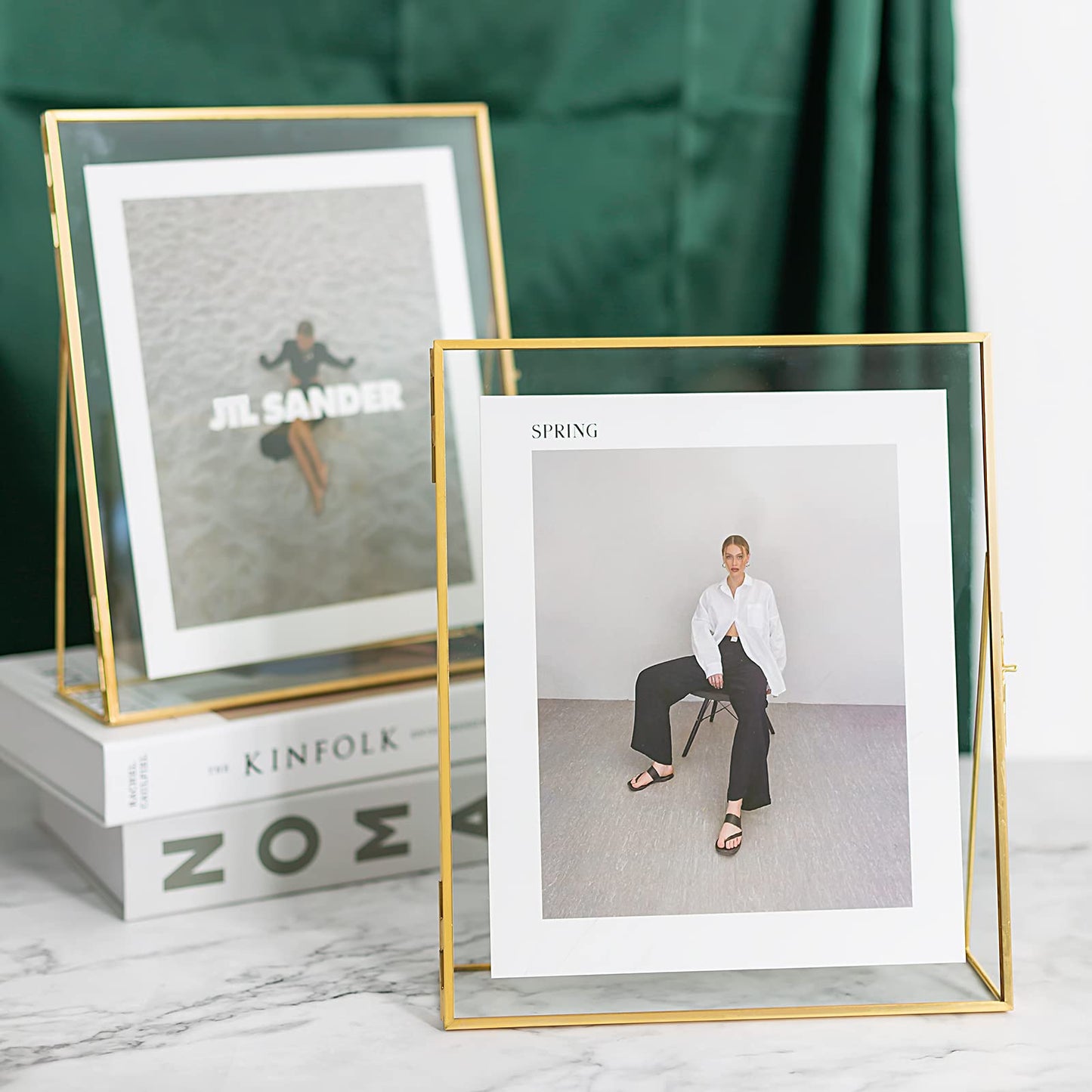 Jajamy Gold Floating Picture Frame Set of 2, 10"x12" Glass Pressed Flower Picture Frames, Tabletop Standing Glass Floating Frame for 8x10 Photo Display