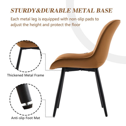 YOUNIKE Tan Faux Leather Dining Chairs Set of 2 Mid-Century Modern High Padded Back Comfy Upholstered Kitchen Chairs with Metal Legs Wide Seat Accent Side Chair for Dining/Living/Waiting Room