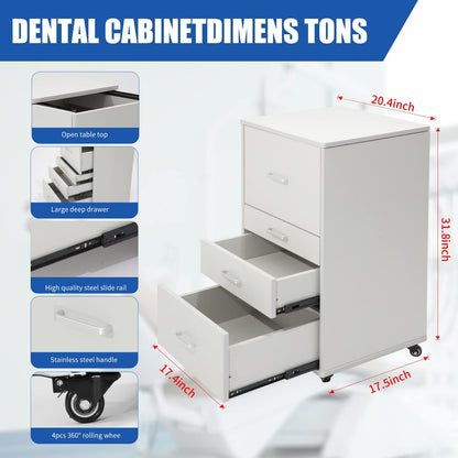 Medical Dental Assistant's Mobile Cabinet Alabama Cart Utility Cart 4 Drawer with Handle, Easy to Pull Out and Push Back.
