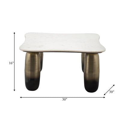 Sagebrook Home Modern Coffee Table with Square Marble Top & Sturdy Iron Legs - Accent Table for Living Room, Bedroom, Office - Elegant Contemporary Design - 16" Gold
