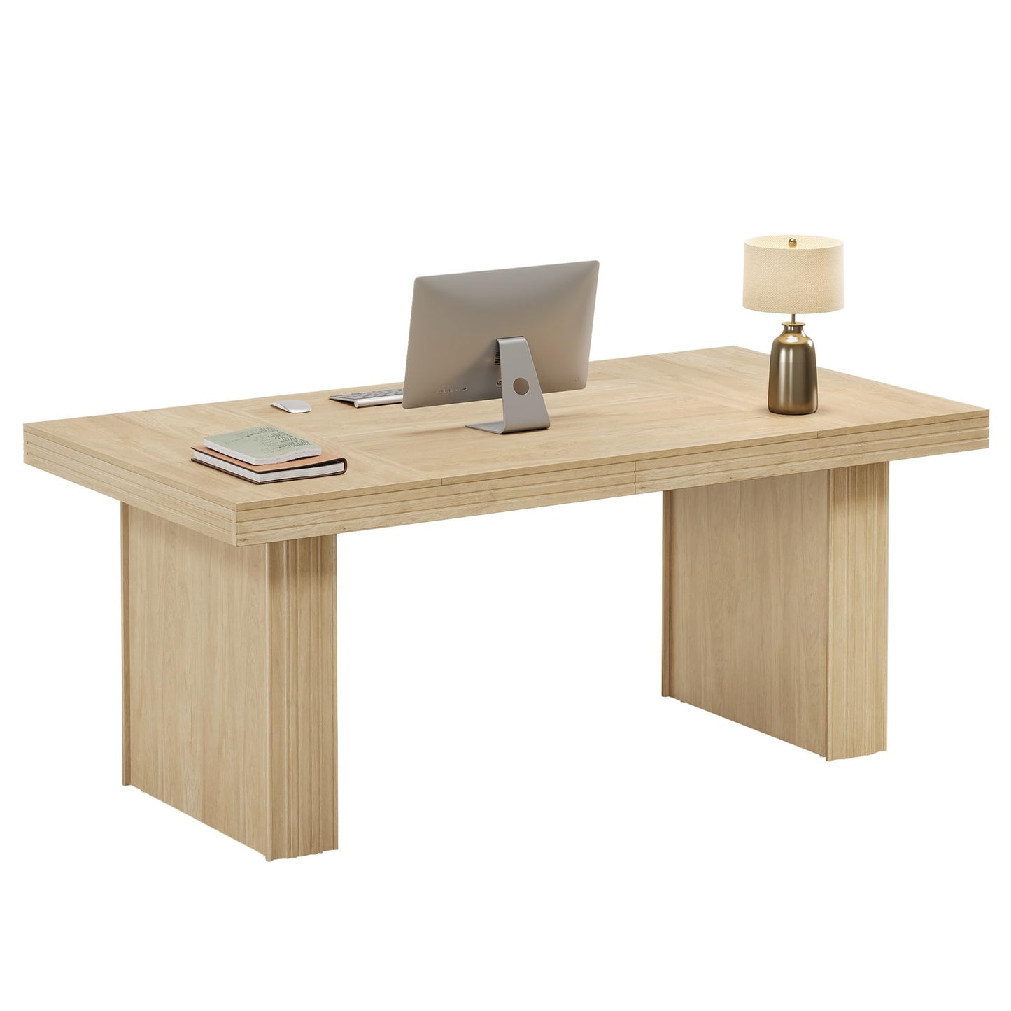Tribesigns 63" Executive Desk, Modern Executive Office Desk with Thickened Desktop and Heavy-Duty Legs, Wood Writing Workstation Study Table Conference Table for Office, Natural