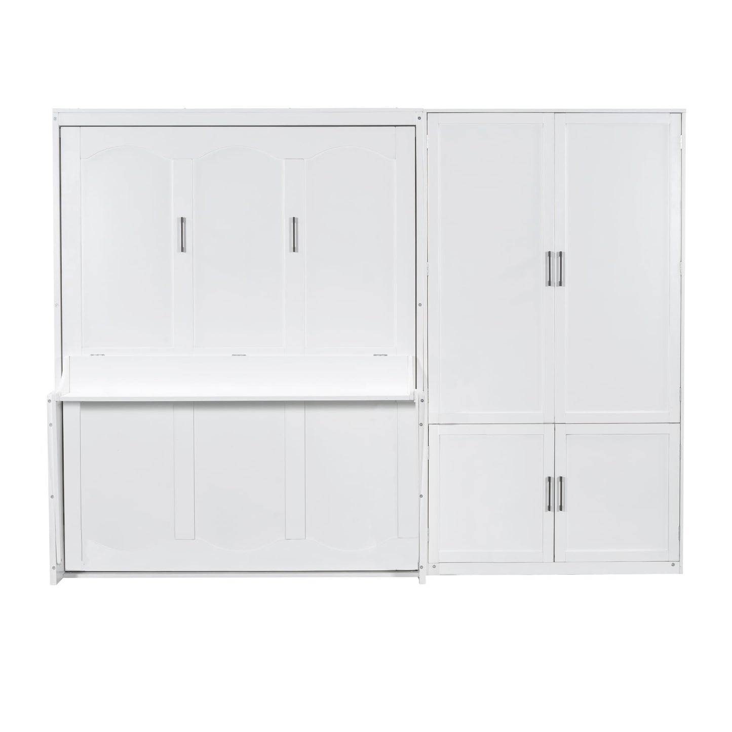 Merax Queen Size Murphy Bed Wall Bed with Closet and Wardrobe Storage for Bedroom,White