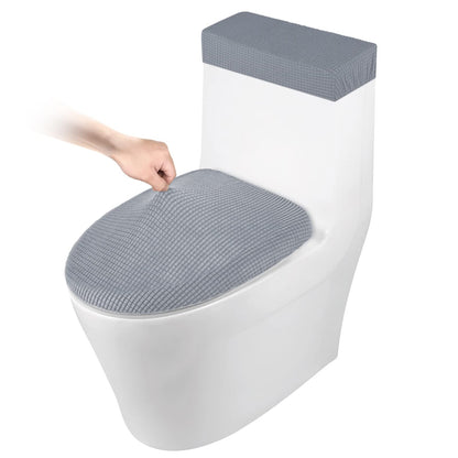 Toilet Lid Cover and Toilet Tank Cover Stretch Toilet Covers Set for Bathroom, Polyester Spandex Jacquard Fabric, Machine Washable, with Elastic Bottom, Light Gray