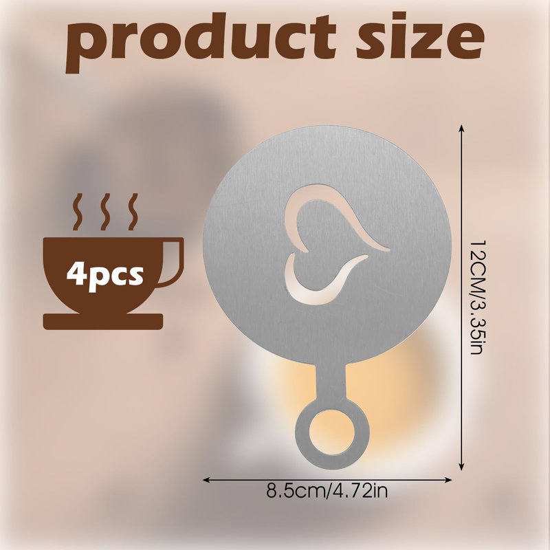 Guduling 4 Pcs Latte Art Stencils,Coffee Stencils Latte Art,Coffee Stencil with Various Patterns for Cappuccino Lattes Cake Decorating Coffees Shop and Home Use(Silver)