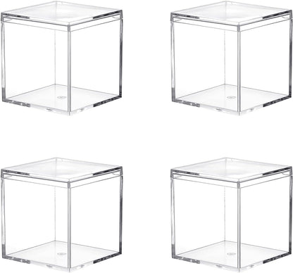 Acrylic Box with Lid, 4 Pack Small Square Container 2.2x2.2x2.2 Inch for Candy, Pill, and Tiny Jewelry Storage