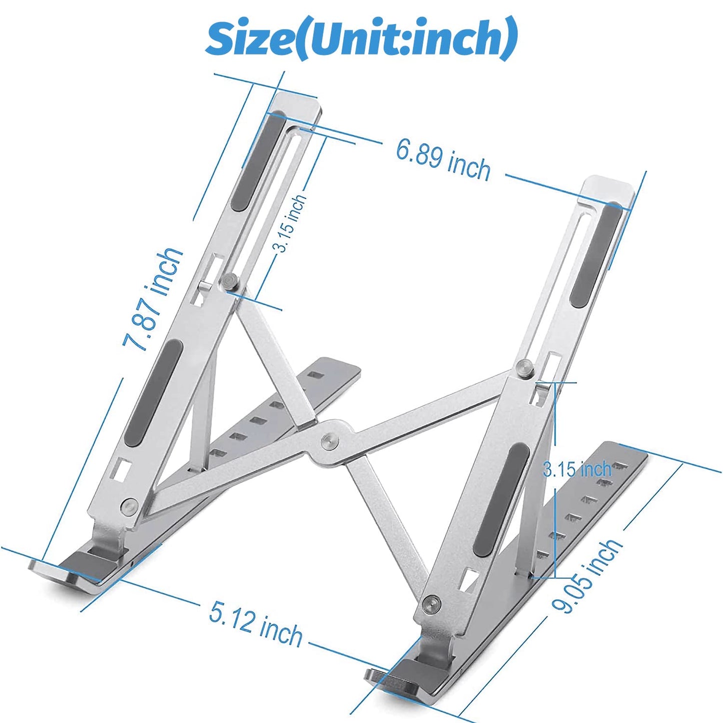 Portable Laptop Stand, Adjustable Ergonomic Aluminium Laptop Mount Stand, Detachable Notebook Riser Holder for Desk Compatible with MacBook, Dell, Lenovo More 10-15.6" Laptops-Silver