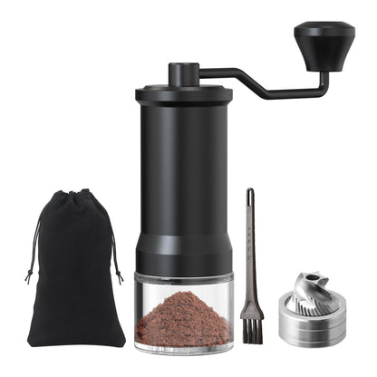 ELMWAY Stainless Steel Burr Hand Coffee Grinder by ELMWAY - Durable Manual Coffee Grinder with Glass Jar, Adjustable Grind Setting, Portable for Travel & Home, Gifts for Coffee Lovers - Black