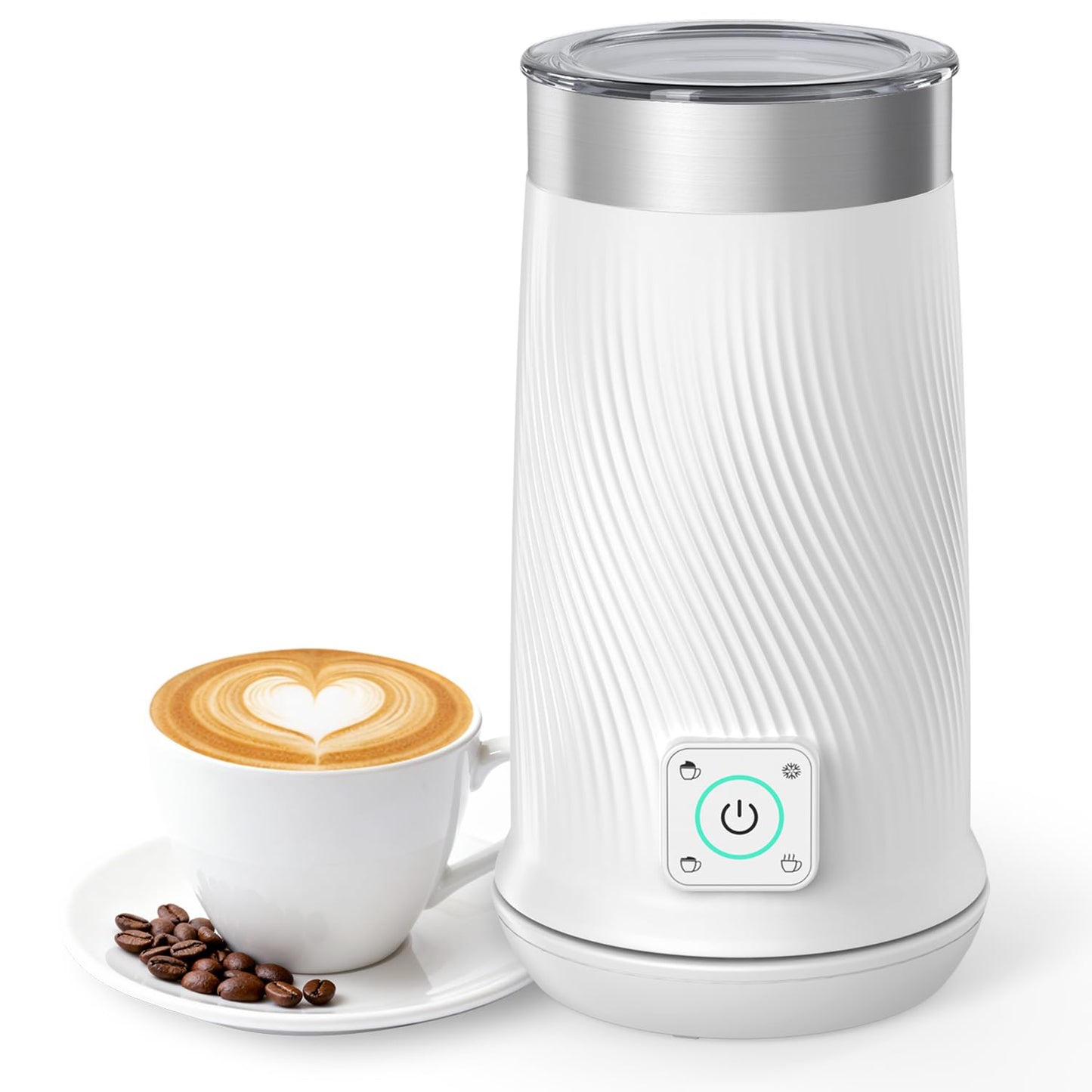 Wowteam Milk Frother, 4-in-1 Electric Milk Steamer, Warm and Cold Milk Warmer and Foam Maker for Coffee, Latte, Cappuccinos, Macchiato, 8.2oz/240ml, Stainless Steel, White