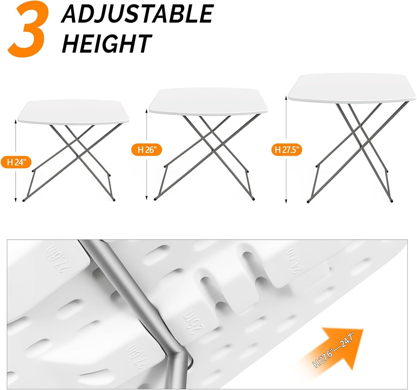 18" VINGLI Small Folding Table Portable, Adjustable Height Personal Laptop TV Tray, Camping Table, HDPE Plastic Top