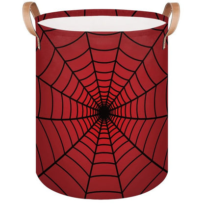 Red Spider Web Laundry Hamper Basket for Boys 18" Collapsible Polyester Sturdy & Lightweight Clothes Storage Bin with Handles for Kids Room Bedroom Bathroom Living