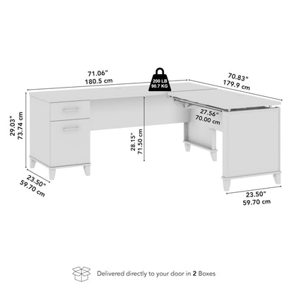 Bush Furniture Somerset 72W 3 Position Sit to Stand Adjustable Standing L Shaped Desk in White, Ergonomic Corner Computer Office Table