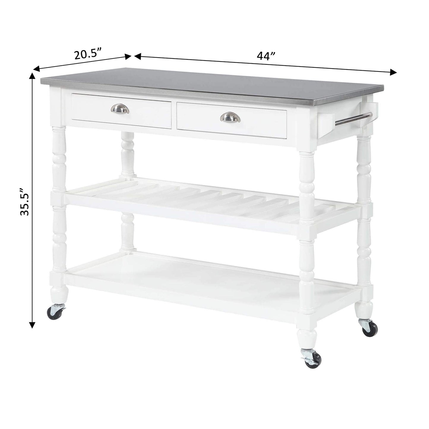 Convenience Concepts French Country 3-Tier Stainless Steel Kitchen Cart with Drawers, White