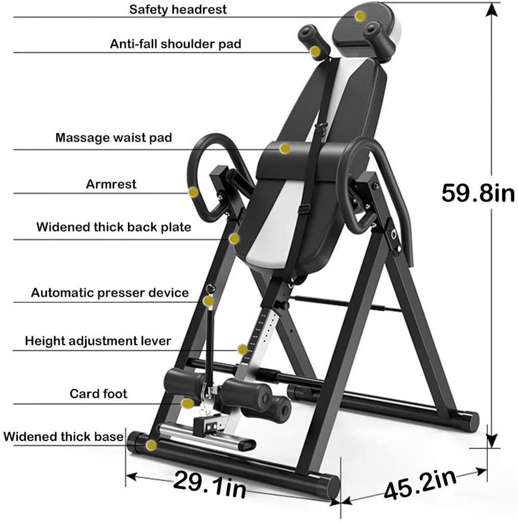 Gravity Heavy Duty Inversion Table with Headrest Adjustable Protective Strap Back Stretcher Machine for Pain Relief Therapy Body Fi