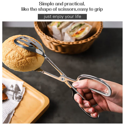 IAXSEE 2 Pieces Buffet Salad Tongs for Kitchen Serving and Cooking, Stainless Steel Food Scissor Tongs, Catering Utensil for Bread Cake Bake Steak Barbecue (Silver)