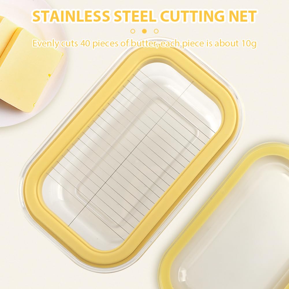 Airtight Butter Slicer Cutter and Keeper, Large Capacity 950ml Butter Keeper with Cutter Slicer For Easy Cutting & Storage, Butte-r Storage Container Dish(COLOR:Yellow)