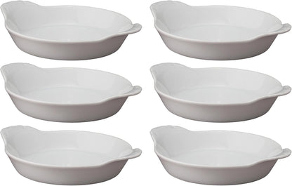 HIC Kitchen Set of 6 Round Au Gratin Baking Dishes, Fine Porcelain, 4-Ounce