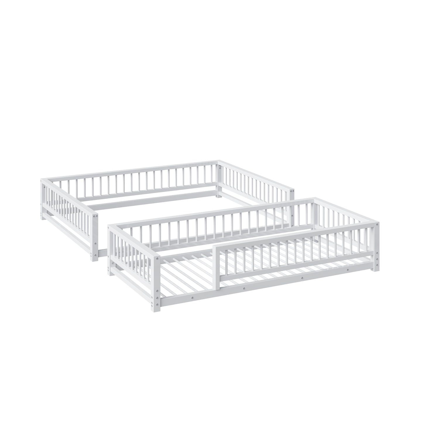 Bellemave Metal Twin XL Over Queen bunk Bed, Floor Twin XL Over Queen Bunk Bed Frame with Ladder and Safety Guardrails, White