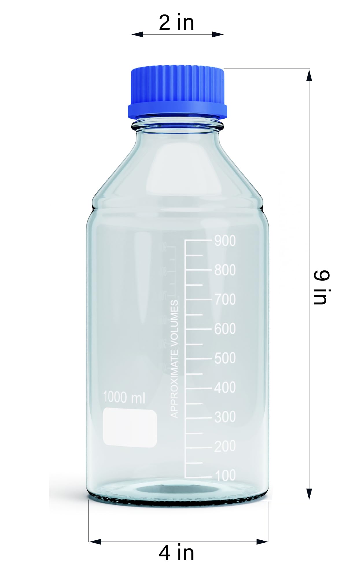 MorexLab 1000ml Storage Glass Bottles – 2pcs Round Media Storage Bottle – Borosilicate Glass Bottles – Safe Probe Storage Glass Storage Bottles with GL45 Blue Screw Cap (1000ml - 2pcs)