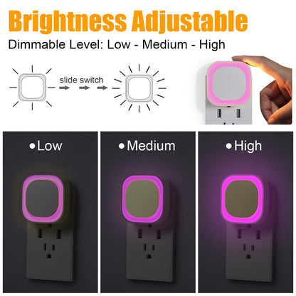 2 Pack Plug in Amber Night Light, Auto Dusk to Dawn, Soft Glow, Dimmable, Diffused Light, LED Lights for Bedroom, Kids, Bathroom, Sleep, Baby Nursery, Toddler, Hallway, Kitchen, Home Decor