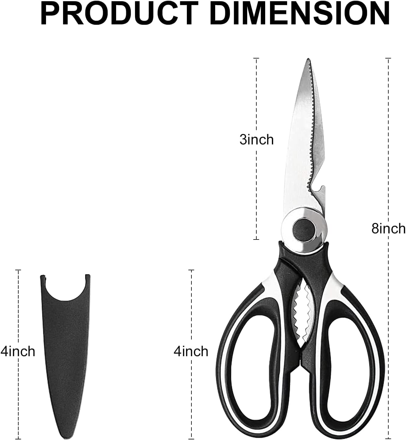FYSHFLYER Kitchen Shears Multi Purpose Strong Stainless Steel Kitchen Utility Scissors with Cover Poulry,Fish, Meat
