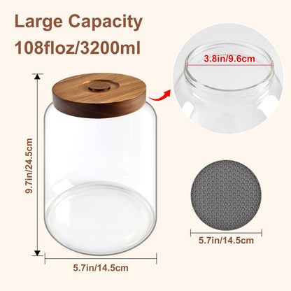 Large Glass Jar of 2 Pack,108floz/3200 ml Glass Canisters with Airtight Lids,Pantry Jar with Anti-Slip Mat and Label, Glass Storage Container for Kithchen Food,Flour,Sugar,Cereal,Rice,Pasta,Oats
