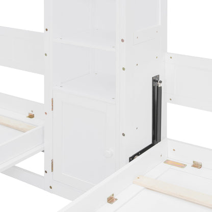 Merax 110W Dual Twin Wall Murphy Beds with Cabinets and Shelves,Sleeping Arrangement for Multipurpose Area, Bedroom, Guest Room or Living Room,White