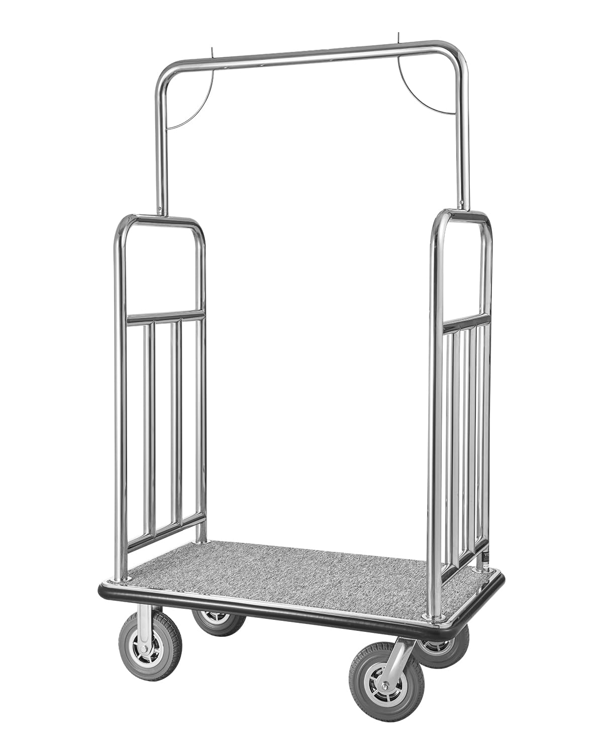 VEVOR Hotel Luggage Cart, Brushed Stainless Steel Finish Bellman's Cart, 1200 LBS Valet Cart with Grey Carpeted Deck and 8-inch Rubber Wheels, Ideal for Hotels, Condos, Resorts, Silver
