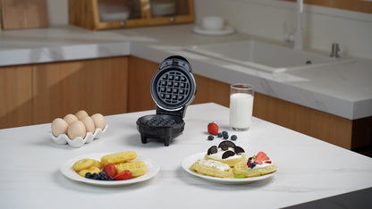 UVFAST Mini Waffles Maker with 6 Removable Plates, 3 in 1 Small Waffle Maker Mini- Waffle, Heart Waffle, Donut, 4.5" Non Stick Waffle Iron for Kids and Families, Black